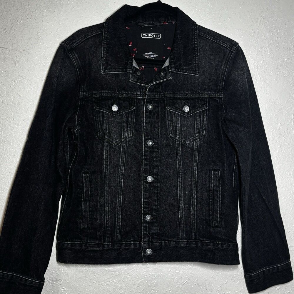 Chipotle Loomstate Denim Jacket Adult XS Black Trucker Jean Button Front Pepper